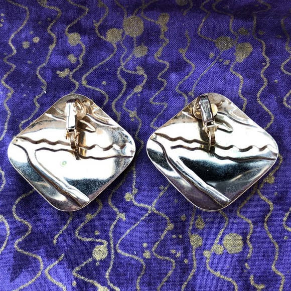 Contemporary Vintage Gold Tone and Two Tone Yellow Matte Enamel Clip Earrings - Picture 3 of 3